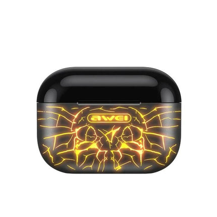 Awei Wireless Earbuds For Calls And Daily Music Use - black T29 PRO case with glowing yellow crack design, Bluetooth 5.2