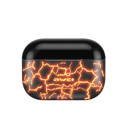 Awei Wireless Earbuds For Calls And Daily Music Use compact T29 PRO case with fiery lava crack design, Bluetooth 5.2 pairing