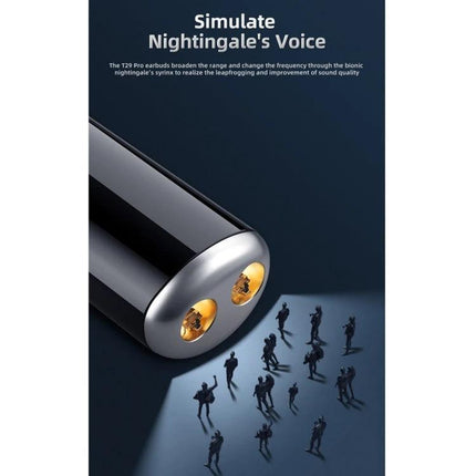 Awei Wireless Earbuds For Calls And Daily Music Use sleek black charging case with dual gold drivers and miniature audience