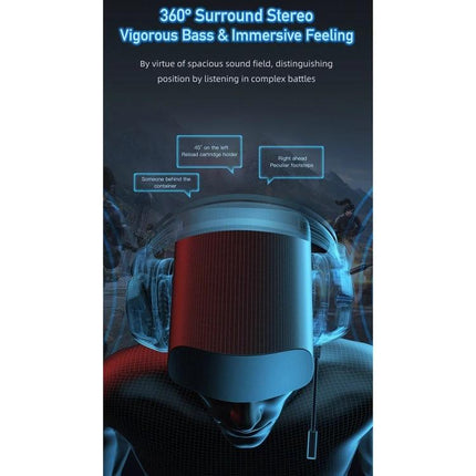 Awei Ambient Light Gaming Headset for PC and Laptops showing 360° surround stereo, ambient lighting and immersive bass for gaming and meetings