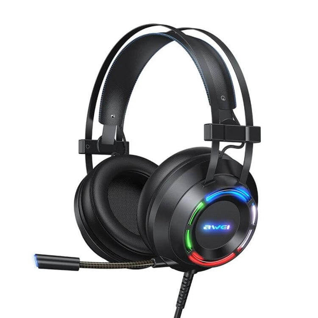 Awei USB Wired Gaming Headset For Clear Team Chat On PC with ambient RGB light, unidirectional mic and USB plug-and-play