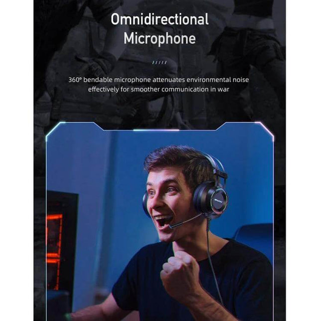 Awei USB Wired Gaming Headset For Clear Team Chat On PC with omnidirectional mic, ambient light, USB plug-and-play for long sessions