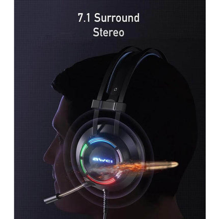 Awei USB Wired Gaming Headset For Clear Team Chat On PC with USB plug unidirectional mic ambient light 7.1 stereo