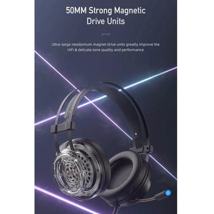 Awei USB Wired Gaming Headset For Clear Team Chat On PC with 50mm drivers, USB plug-and-play, mic and ambient light