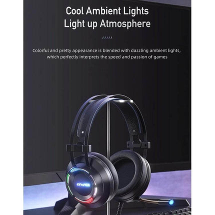 Awei USB Wired Gaming Headset For Clear Team Chat On PC with ambient lights, USB plug-and-play mic for clear multiplayer voice