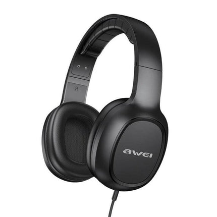 Awei Wired Stereo Headset With Comfortable Ear Cups For Commuting black wired over ear headset with cushioned ear cups