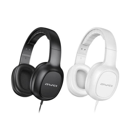 Awei Wired Stereo Headset With Comfortable Ear Cups For Commuting black and white wired over-ear headphones with 40mm drivers