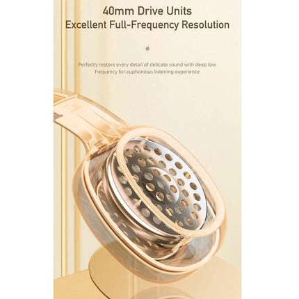 Awei Wired Stereo Headset With Comfortable Ear Cups For Commuting gold 40mm drivers close-up, wired over-ear design