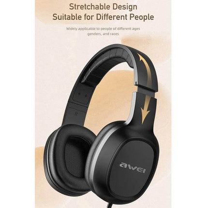 Awei Wired Stereo Headset With Comfortable Ear Cups For Commuting black over-ear wired headphones with stretchable headband