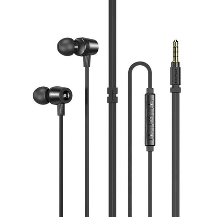Awei Wired In Ear Earphones For Commuting And Work Use Black with 3.5mm plug inline controls metal housings silicone tips