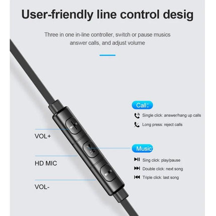 Awei Wired In Ear Earphones For Commuting And Work Use Black inline control showing volume, mic and play/pause buttons
