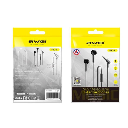 Awei Semi In Ear Wired Earphones For Daily Commuting And Casual Use black PC-7 mini stereo semi in-ear earphones