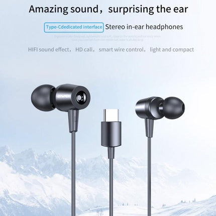 Awei In-Ear Earphones for Daily Commutes and Work - black wired in-ear headphones with Type-C connector, inline mic and volume control