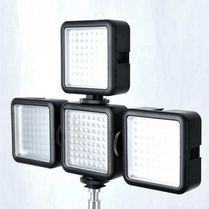 Godox LED64 Video Light for Photography and Video Shooting mounted quad setup showing 64 LEDs and stepless brightness for detailed low-light work