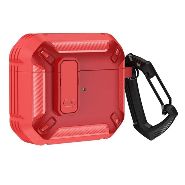 Protective Case for AirPods 3 Safeguards Earphones in Daily Use - red rugged 360° protective case with carabiner