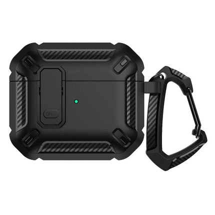Protective Case for AirPods 3 Safeguards Earphones in Daily Use — rugged black 360° protective AirPods 3 case with carabiner