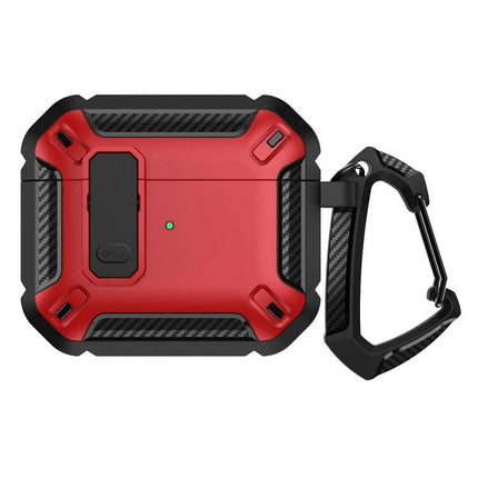 Protective Case for AirPods 3 Safeguards Earphones in Daily Use - red rugged 360° protective cover with carabiner