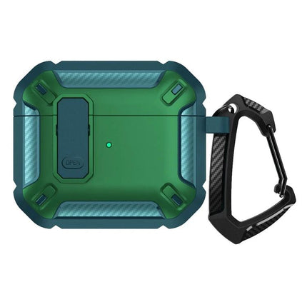 Protective Case for AirPods 3 Safeguards Earphones in Daily Use - rugged green 360° protective cover with carabiner