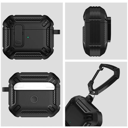 Protective Case for AirPods 3 Safeguards Earphones in Daily Use - rugged black 360° protective silicone case with carabiner