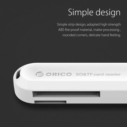 ORICO USB 3.0 Card Reader for SD and TF Data Transfer white slim dual-slot design for SD and TF cards up to 2TB, USB 3.0 plug-and-play