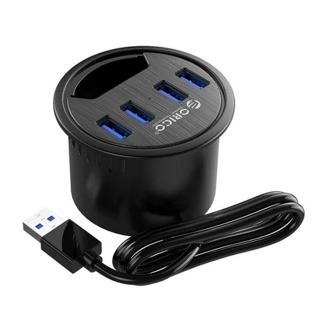 Orico Multifunctional 4-Port USB Hub for Desktop Device Connections - black tabletop USB 3.0 hub with 4 ports and cable