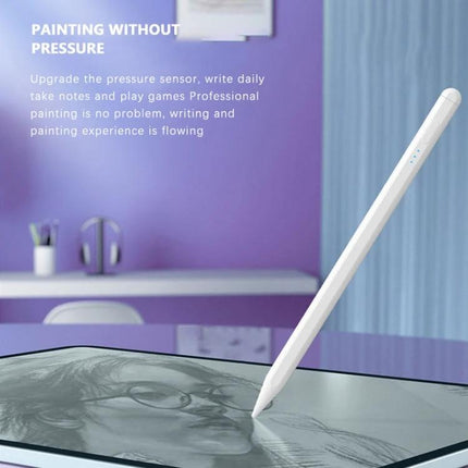 JT19 Universal Capacitive Stylus Pen for Phones and Tablets - white stylus drawing precise sketch on tablet screen, POM tip, no fingerprints