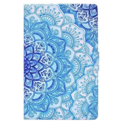 Slim Protective TPU Leather Flip Case for Samsung Galaxy Tab A7 Lite with blue mandala floral pattern, flip-stand cover for hands-free viewing
