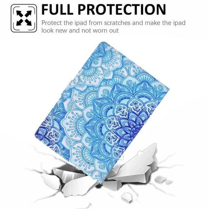 Slim Protective TPU Leather Flip Case for Samsung Galaxy Tab A7 Lite in blue mandala pattern showing flip stand and full protection