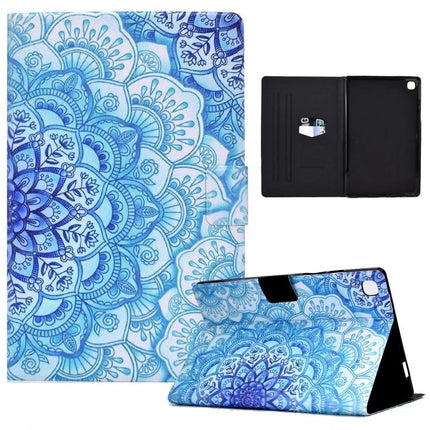 Slim Protective TPU Leather Flip Case for Samsung Galaxy Tab A7 Lite with blue mandala design, flip stand and card slot, slim protective cover