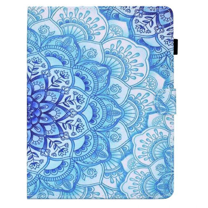 Pressed TPU Leather Protective Case for 8-10 Inch Tablets blue mandala flip-stand folio for travel and hands-free viewing