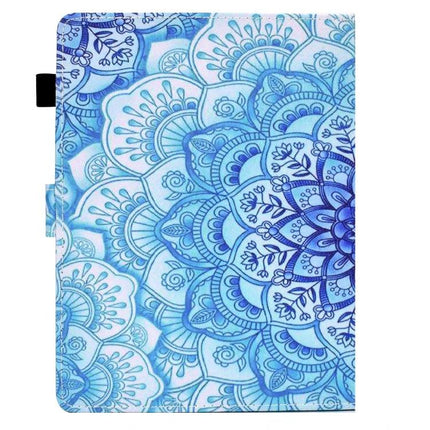 Pressed TPU Leather Protective Case for 8-10 Inch Tablets in blue mandala flip stand design for hands-free viewing