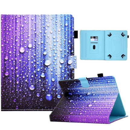 Pressed TPU Leather Protective Case for 8-10 Inch Tablets — purple blue waterdrop pattern flip stand for hands-free viewing, durable travel protection
