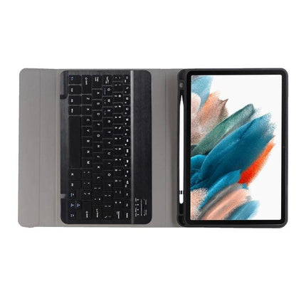 Leather Bluetooth Keyboard Case for Samsung Galaxy Tab A8 10.5 Inch - grey folio with detachable Bluetooth keyboard and stylus holder