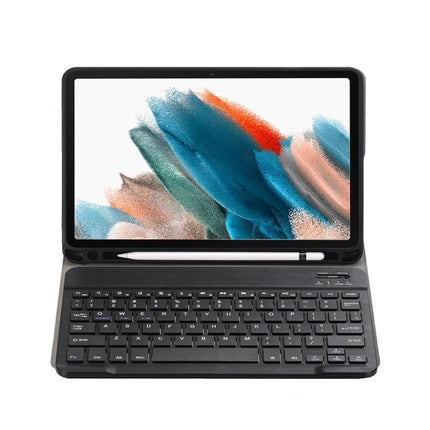 Leather Bluetooth Keyboard Case for Samsung Galaxy Tab A8 10.5 Inch with detachable keyboard and stylus slot, black leather protective folio