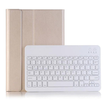 Leather Bluetooth Keyboard Case for Samsung Galaxy Tab A8 10.5 Inch - gold folio case with detachable white Bluetooth keyboard for travel and productivity