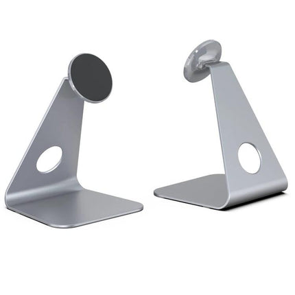 R-JUST L-shaped Magnetic Holder for Phones and Tablets on Desk in silver aluminum alloy, magnetic desk stand for video calls and streaming