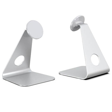 R-JUST L-shaped Magnetic Holder for Phones and Tablets on Desk in silver aluminum alloy for stable video calls and streaming