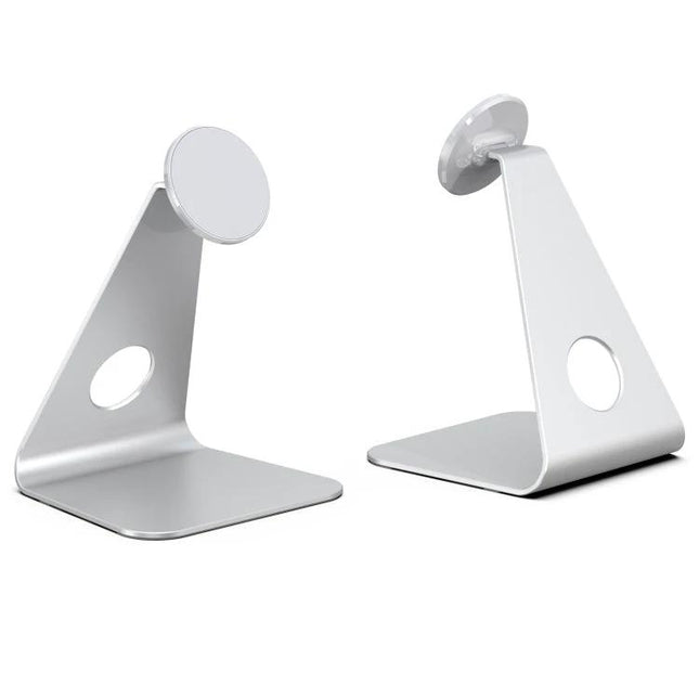 R-JUST L-shaped Magnetic Holder for Phones and Tablets on Desk in silver aluminum alloy for stable video calls and streaming