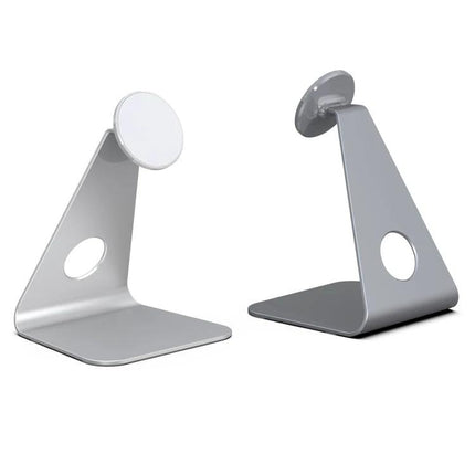 R-JUST L-shaped Magnetic Holder for Phones and Tablets on Desk in silver aluminum alloy for video calls and streaming