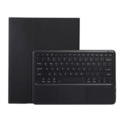 Leather Protective Case with Split Bluetooth Keyboard and Touchpad shown with detachable split keyboard and touchpad in black