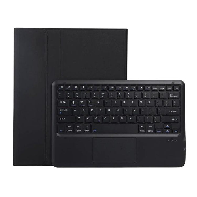 Leather Protective Case with Split Bluetooth Keyboard and Touchpad — black leather case with detachable split keyboard and touchpad for tablet