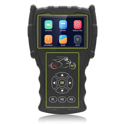 JDiag Motorcycle Diagnostic Tool for Electronic Fuel Injection Issues handheld ECU scanner showing diagnostic menu and control buttons