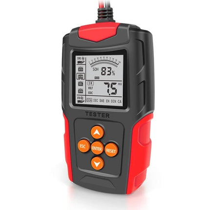 Foxsur Car Battery Tester for Everyday Vehicle Maintenance - handheld battery tester with LCD display showing 83% SOH and buttons for ESC ENTER RESET