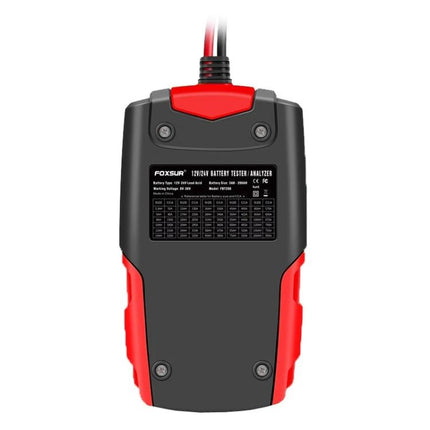 Foxsur Car Battery Tester for Everyday Vehicle Maintenance - handheld battery tester with red clamps and quick diagnostics display