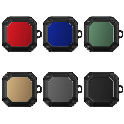 Protective Case for Earbuds with Hook for Daily Use - six color options (red, blue, green, gold, gray, black) rugged 360° coverage