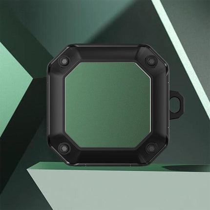 Protective Case for Earbuds with Hook for Daily Use black rugged 360-degree coverage case on geometric green background