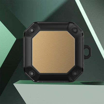 Protective Case for Earbuds with Hook for Daily Use - rugged 360° coverage hexagonal black and gold case with side hook for commuting and workouts