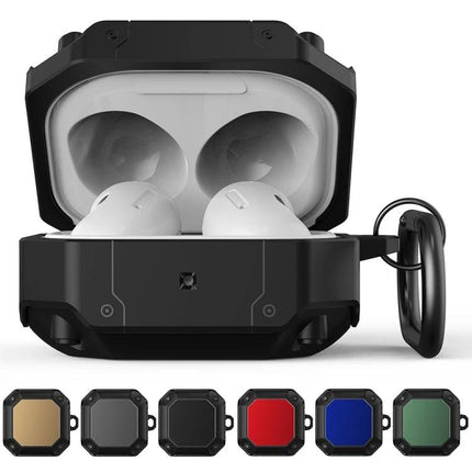 Protective Case for Earbuds with Hook for Daily Use - rugged black 360-degree protection with carabiner for commuting and workouts