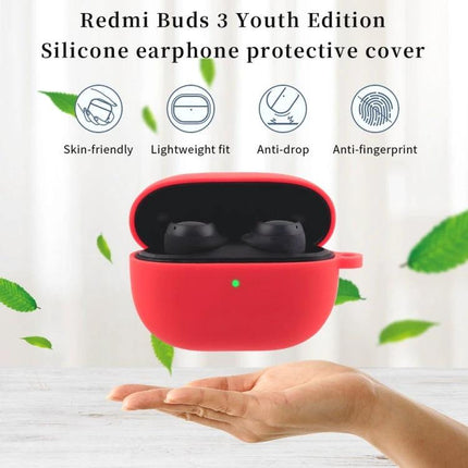 A Silicone Case for Keeping Earphones Safe Daily - red silicone protective case for Redmi Buds 3 Youth, 360° anti-drop cover with precise cutouts