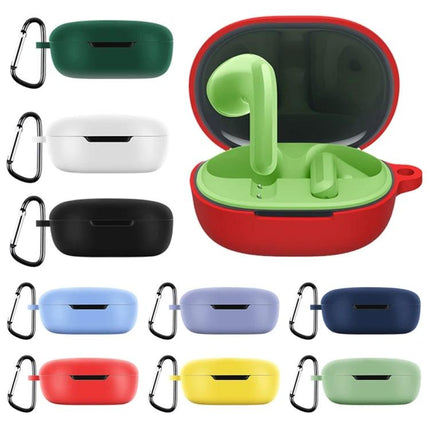 Xiaomi Earbuds Protective Case with Hook for Everyday Use - Red case with green earbuds and carabiner showing 360-degree protection